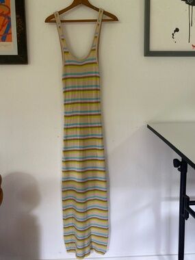 Roxy Striped Knit Tank Maxi Dress in Cream and Pastel Stripes